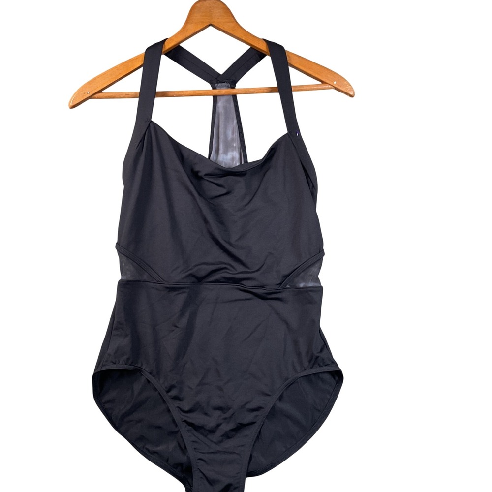 NEW Mirella Bloch Leotard Womens S Black Mesh T-Back Marbled Dance Bodysuit
